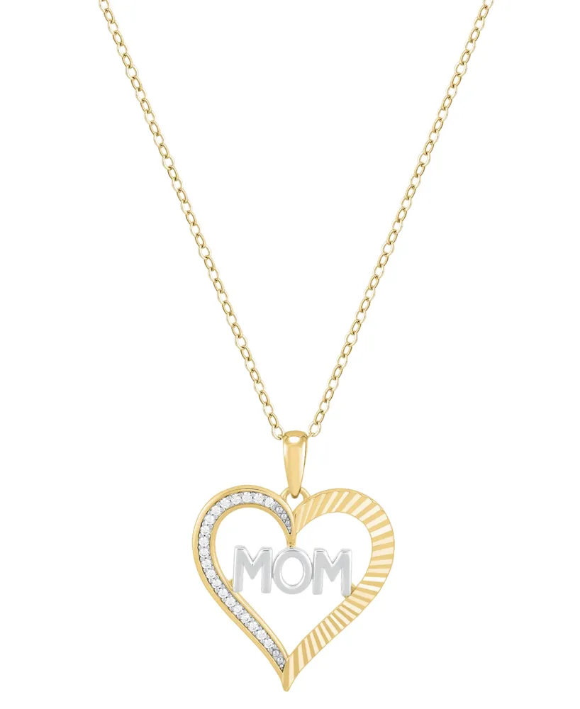 Diamond Mom Heart 18" Pendant Necklace (1/10 ct. t.w.) in Sterling Silver & 14k Gold-Plate - Sterling Silver  Gold