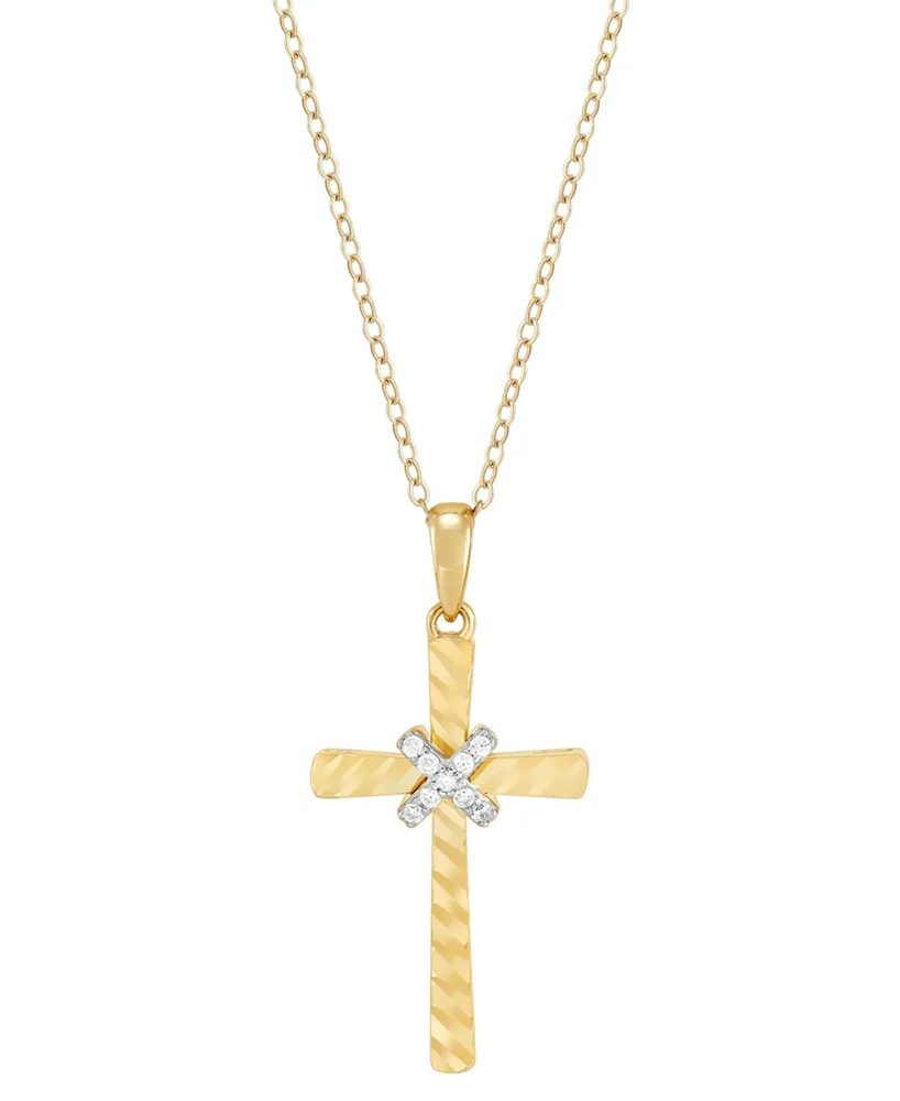 Diamond Accent Cross Pendant Necklace in 14k Gold-Plated Sterling Silver, 16" + 2" extender - Gold
