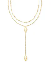 Kendra Scott 14k Gold-Plated Marquise Pendant Layered Lariat Necklace, 16-1/2" + 3" extender