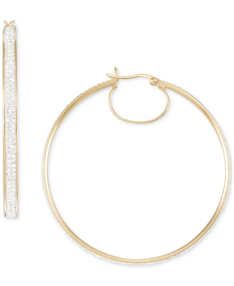 Crystal Pave Click Top Medium Hoop Earrings, 2"