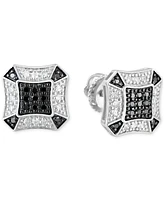 Men's Black and White Diamond Cluster Stud Earrings (1/4 ct. t.w.) in Sterling Silver