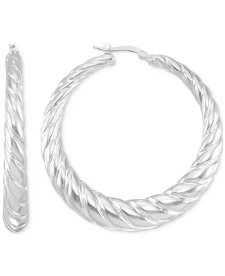 Graduated Textured Medium Hoop Earrings 14k Gold-Plated Sterling Silver, 40mm