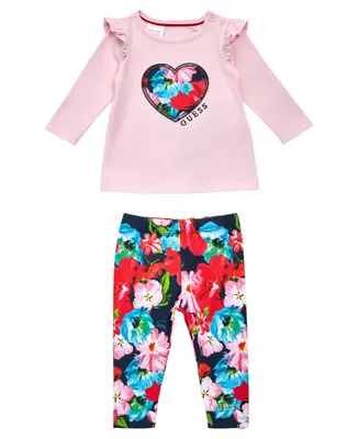 Guess Baby Girls Top and Floral Print Leggings, 2 Piece Set