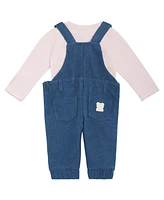 Guess Baby Girls Bodysuit and Knit Denim Bear Overall, 2 Piece Set