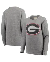 Women's Pressbox Heathered Gray Georgia Bulldogs Big Team Logo Knobi Fleece Tri-Blend Crew Neck Sweatshirt