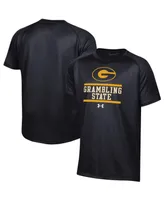 Big Boys Under Armour Black Grambling Tigers Primary Logo Tech Raglan Performance T-Shirt