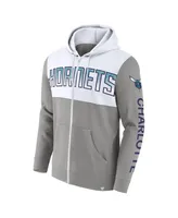 Men's Fanatics Gray, White Charlotte Hornets Skyhook Colorblock Full-Zip Hoodie