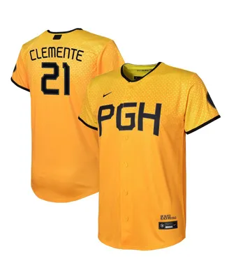 Big Boys and Girls Nike Roberto Clemente Gold Pittsburgh Pirates 2023 City Connect Replica Player Jersey