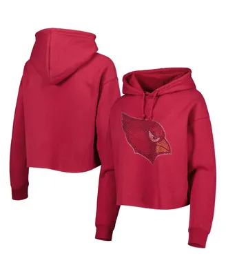 Women's Cuce Cardinal Arizona Cardinals Crystal Logo Cropped Pullover Hoodie