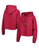 Women's Cuce Cardinal Arizona Cardinals Crystal Logo Cropped Pullover Hoodie