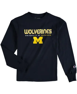 Big Boys Champion Navy Michigan Wolverines Jersey Long Sleeve T-Shirt