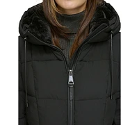 Dkny Women's Faux-Fur-Trim Hooded Puffer Coat, Created for Macy's