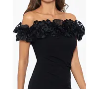 Xscape Women's Floral Ruffled Off-The-Shoulder Gown