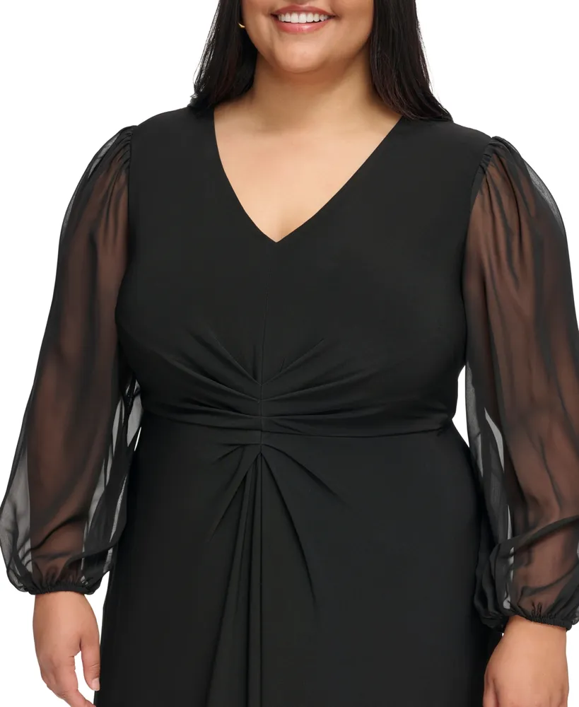 Jessica Howard Plus Size Gathered Blouson-Sleeve Midi Dress