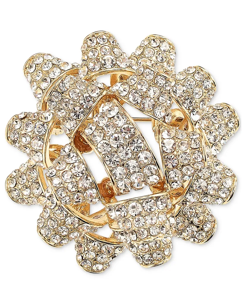 Holiday Lane Gold-Tone Pave Puffy Gift Bow Pin, Created for Macy's