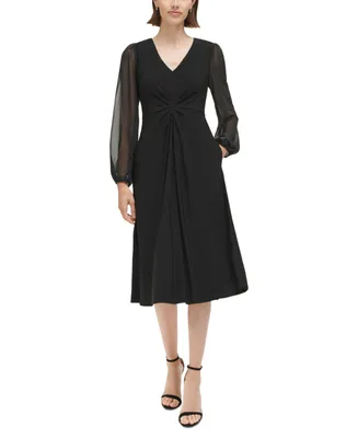 Jessica Howard Petite Gathered Blouson-Sleeve Midi Dress