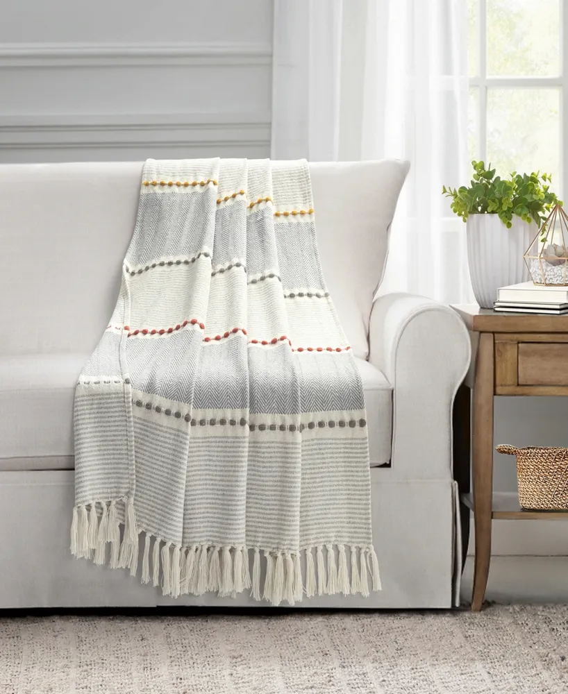 Lush Decor Herringbone Stripe Yarn Dyed Cotton Woven Tassel Throw, 50" x 60"