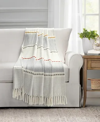 Lush Decor Herringbone Stripe Yarn Dyed Cotton Woven Tassel Throw, 50" x 60"