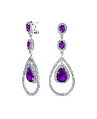Bling Jewelry Art Deco Style Wedding Simulated Purple Amethyst Aaa Cubic Zirconia Double Halo Large Teardrop Cz Statement Dangle Chandelier Earrings F