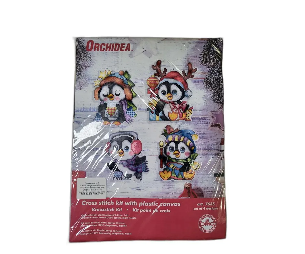 Counted cross stitch kit with plastic canvas "Penguins" set of 4 designs 7635 - Assorted Pre