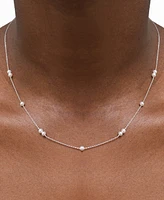 Cultured Freshwater Pearl (3mm) Station 17" Collar Necklace in Sterling Silver