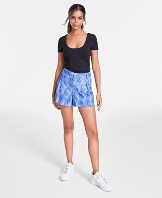Bar Iii Women's Printed Pleated Shorts, Created for Macy's