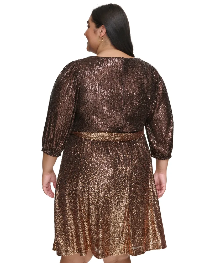 Dkny Plus Size Ombre Sequined Faux-Wrap Dress