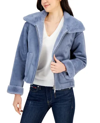 Tommy Hilfiger Women's Faux-Fur Wide-Collar Cropped Jacket