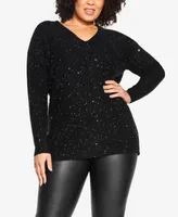 Avenue Plus Size Sequin V-neck Sweater