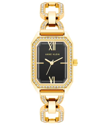 Anne Klein Women's Quartz Gold-Tone Alloy Bracelet Watch, 24mm x 35.5mm - Black, Gold