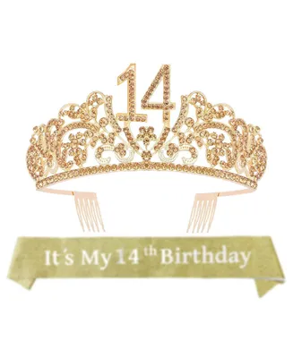 14th Birthday Sash and Tiara Set for Girls - Perfect Birthday Gifts for Teenagers Party Celebration