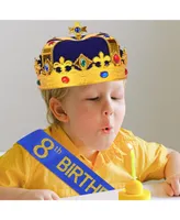 8th Birthday Crown and Sash Set for Boys - Golden Alloy Rhinestone Tiara with Comfortable Fit and Adjustable Birthday King Sash