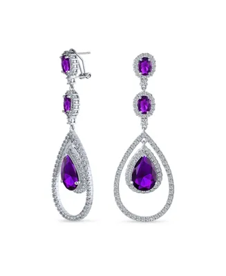 Bling Jewelry Wedding Simulated Purple Amethyst Aaa Cubic Zirconia Double Halo Large Teardrop Cz Statement Dangle Chandelier Earrings Pageant Bridal P