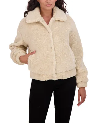 Sebby Collection Women's Sherpa Faux Fur Bomber Jacket