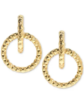 Textured Circle Doorknocker Drop Earrings in 10k Gold