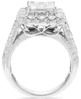 Diamond Emerald Shaped Halo Cluster Engagement Ring (3 ct. t.w.) in 14k White Gold