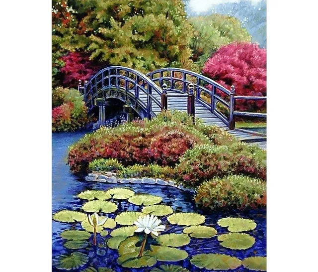 Spring Hidden Pond Diamond Painting Set by Wizardi. Garden WD090 Diamond  Art Kit. Large Diamond Painting Kit 