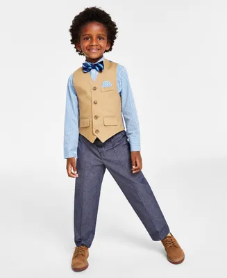 Nautica Little Boys 4-Pc. Plaid Shirt, Twill Vest, Pants & Bow Tie Set
