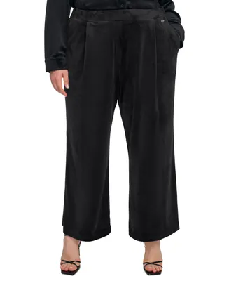 Calvin Klein Plus Size Pleat Front Velour Wide-Leg Pull-On Pants
