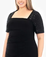 Betsy & Adam Plus Square-Neck Sequin-Sleeve Dress