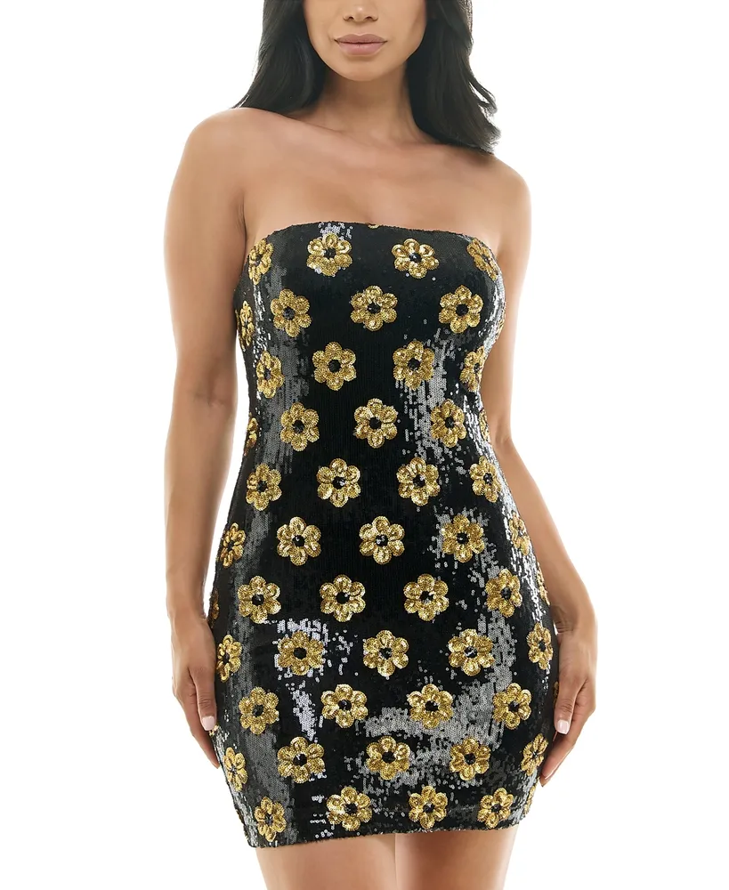 B Darlin Juniors' Floral-Sequined Bodycon Dress