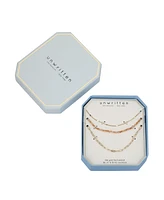 Unwritten Genuine Glass Stone and 14K Gold Plated Layered Necklace Set, 3 Pieces