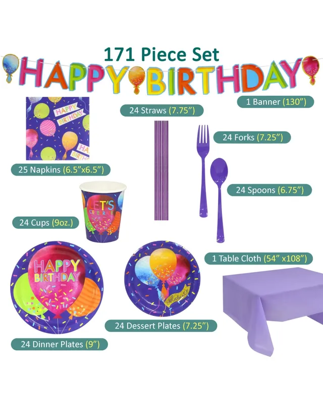 Puleo Disposable Birthday Party Set, Serves 24, with Large and
