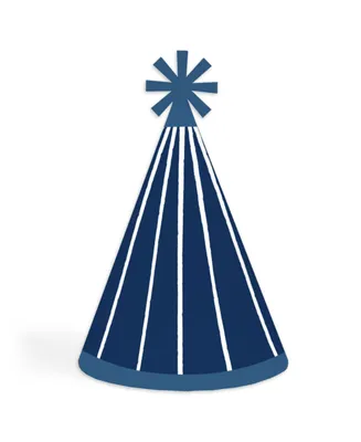 Navy Stripes - Cone Happy Birthday Party Hats - Set of 8 (Standard Size)