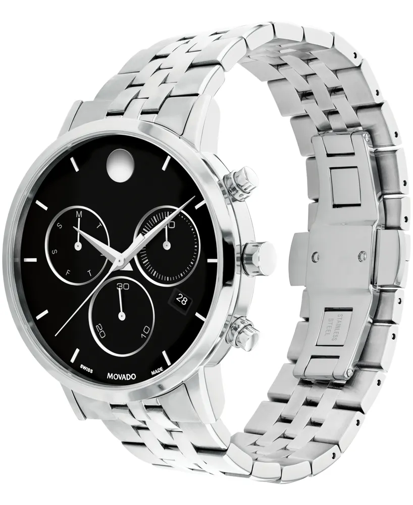 Movado Men's Museum Classic Swiss Quartz Chrono Silver Tone Stainless Steel Watch 42mm - Silver