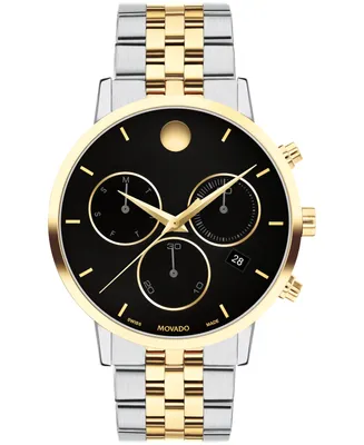 Movado Men's Museum Classic Swiss Quartz Chrono Two Tone Stainless Steel and Light Yellow Pvd Watch 42mm - Two