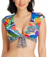 Bleu by Rod Beattie Women's The Mix Tie-Front Cap-Sleeve Cropped Bikini Top