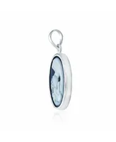 Bling Jewelry Classic Blue White Carved Oval Simple Framed Victorian Lady Portrait Mother and Child Cameo Pendant Necklace For Women Wife Sterling Sil