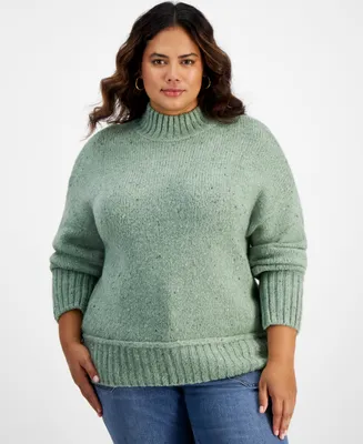 And Now This Trendy Plus Size Ribbed-Trim Mock Neck Sweater