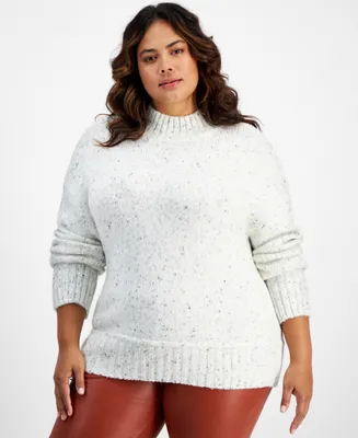 And Now This Trendy Plus Ribbed-Trim Mock Neck Sweater